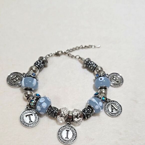 Silver and Blue Faith Charm Bracelet - Picture 1 of 8